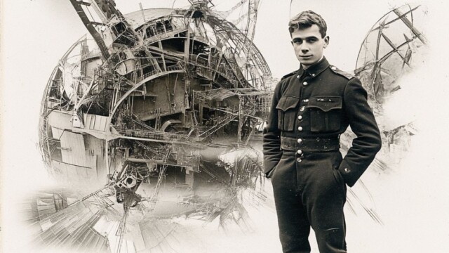 a black and white vintage postcard of a man in uniform and an nirrr --personalize 23wnzau --v 6.1 Job ID: 77a8a503-8ca2-4222-9bf5-96b80e28268c