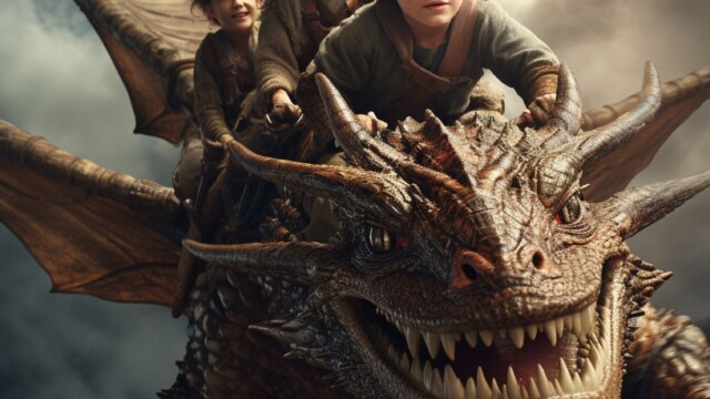 three boys riding on a dragon photorealisitic --v 5.2 Job ID: b8bca1e8-5149-4a8f-8fcc-12397232d83e