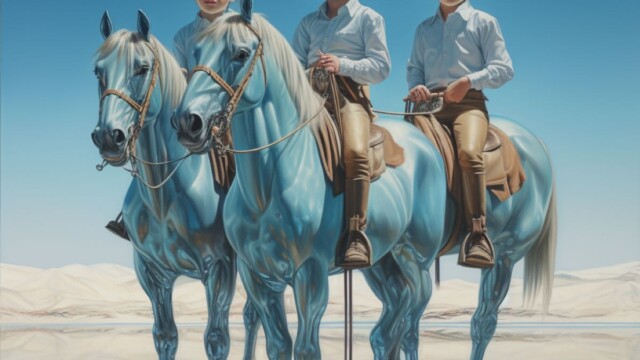 three young boys riding a horse trough the blue desert of glass --v 5.2 Job ID: 46c3ffe2-4cd8-4c7c-a4e7-805fad53f69b
