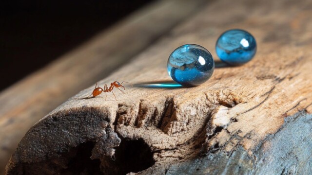 wood, blue glass marbles, ants --v 6.1 Job ID: 4b44c355-e7db-495c-bd35-6c2f5de30f6c